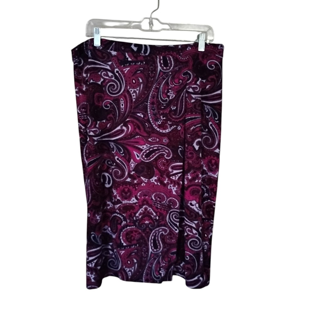 Jaclyn Smith Womens XL Paisley Midi Skirt Burgundy Pink Stretch Pull On XL 5005